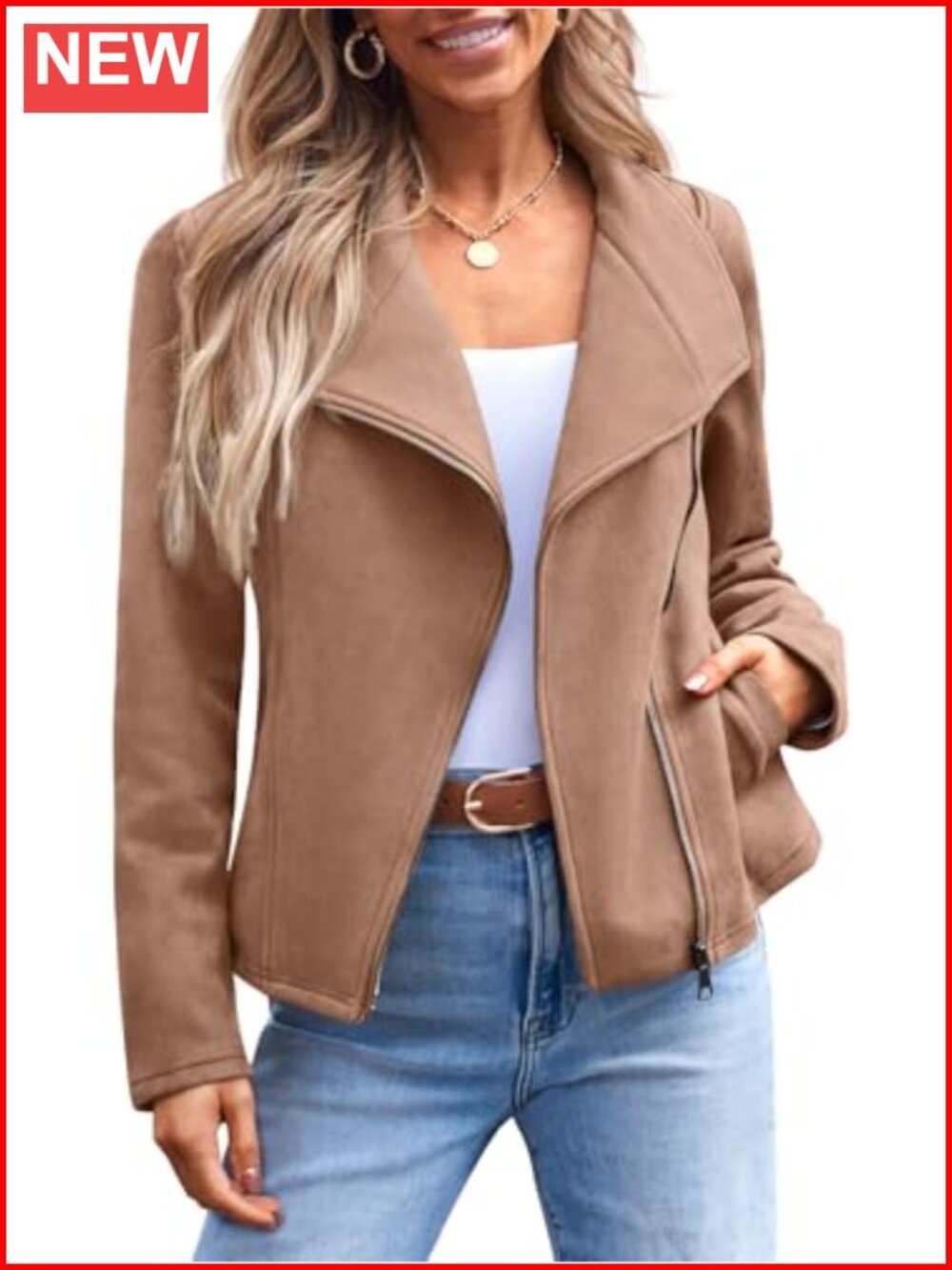 Faux Suede Wipe Clean Lightweight Fall Moto Jacket